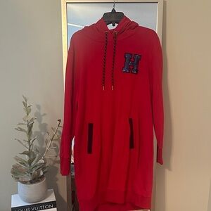 Tommy Hilfiger Red Hoodie dress with Blue sequined Label